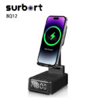 Surbort 15 Watt Wireless Cell Phone Charger, 4 in 1 Charger, Cell Phone Charging Station, Wireless Cell Phone Charging Cradle, Cell Phone Holder, Timer Alarm Clock, Bluetooth Speaker