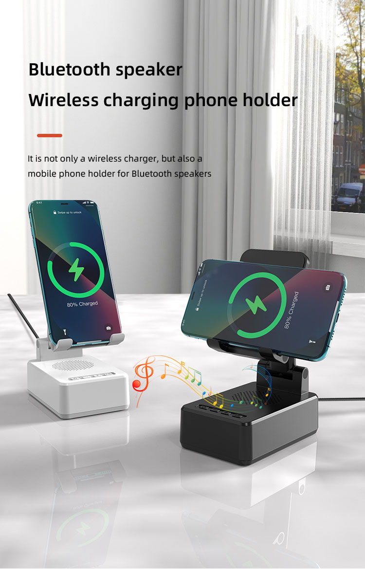 15 Watt Wireless Cell Phone Charger, 4 in 1 Charger, Cell Phone Charging Station, Wireless Cell Phone Charging Cradle, Cell Phone Holder, Timer Alarm Clock, Bluetooth Speaker