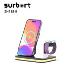 Surbort 15W Wireless Charger, 4 in 1 Foldable Cell Phone Charger, Cell Phone Charging Station, Portable Wireless Charging Station, Portable Bluetooth Speaker, Timer Alarm Clock