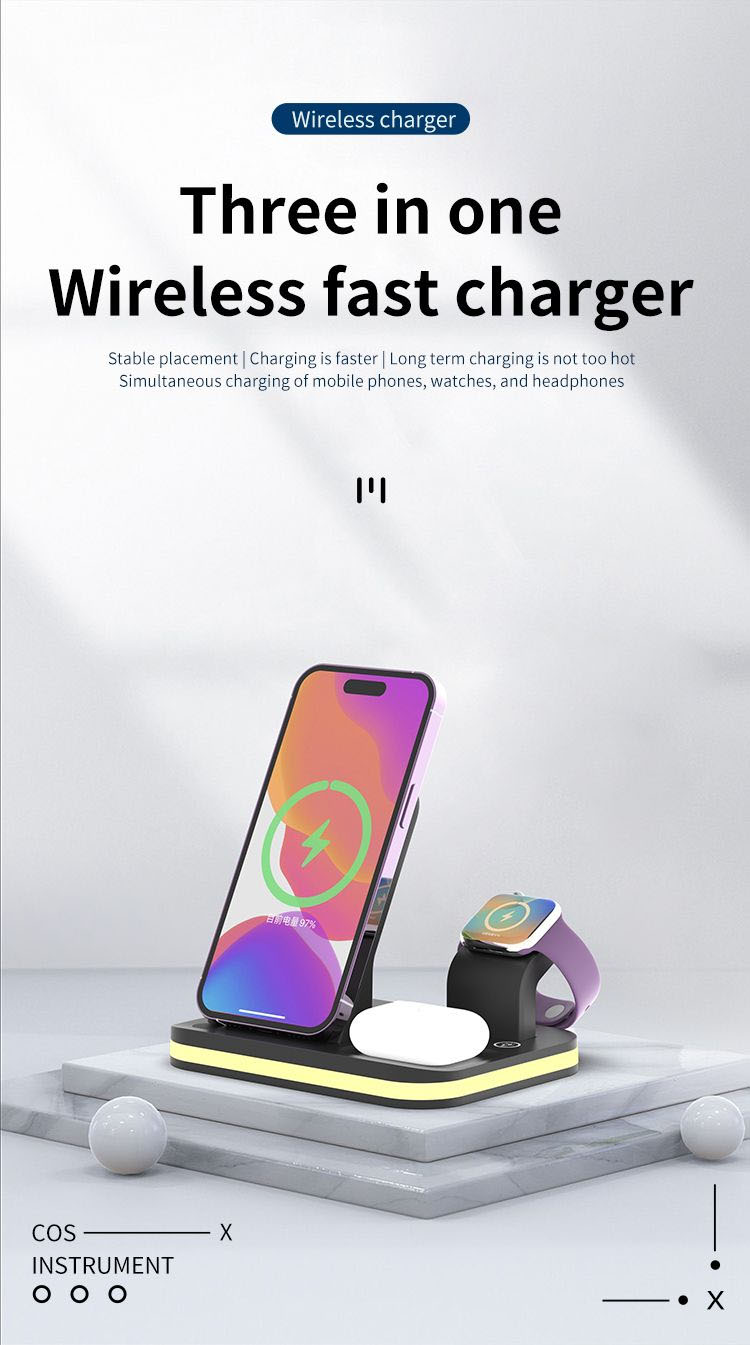 15W Wireless Charger, 4 in 1 Foldable Cell Phone Charger, Cell Phone Charging Station, Portable Wireless Charging Station, Portable Bluetooth Speaker, Timer Alarm Clock