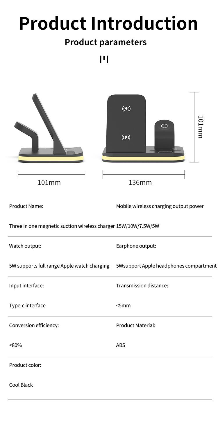 15W Wireless Charger, 4 in 1 Foldable Cell Phone Charger, Cell Phone Charging Station, Portable Wireless Charging Station, Portable Bluetooth Speaker, Timer Alarm Clock