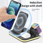 Surbort 15W Wireless Charger, 4 in 1 Foldable Cell Phone Charger, Cell Phone Charging Station, Portable Wireless Charging Station, Portable Bluetooth Speaker, Timer Alarm Clock