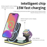 Surbort 15W Wireless Charger, 4 in 1 Foldable Cell Phone Charger, Cell Phone Charging Station, Portable Wireless Charging Station, Portable Bluetooth Speaker, Timer Alarm Clock