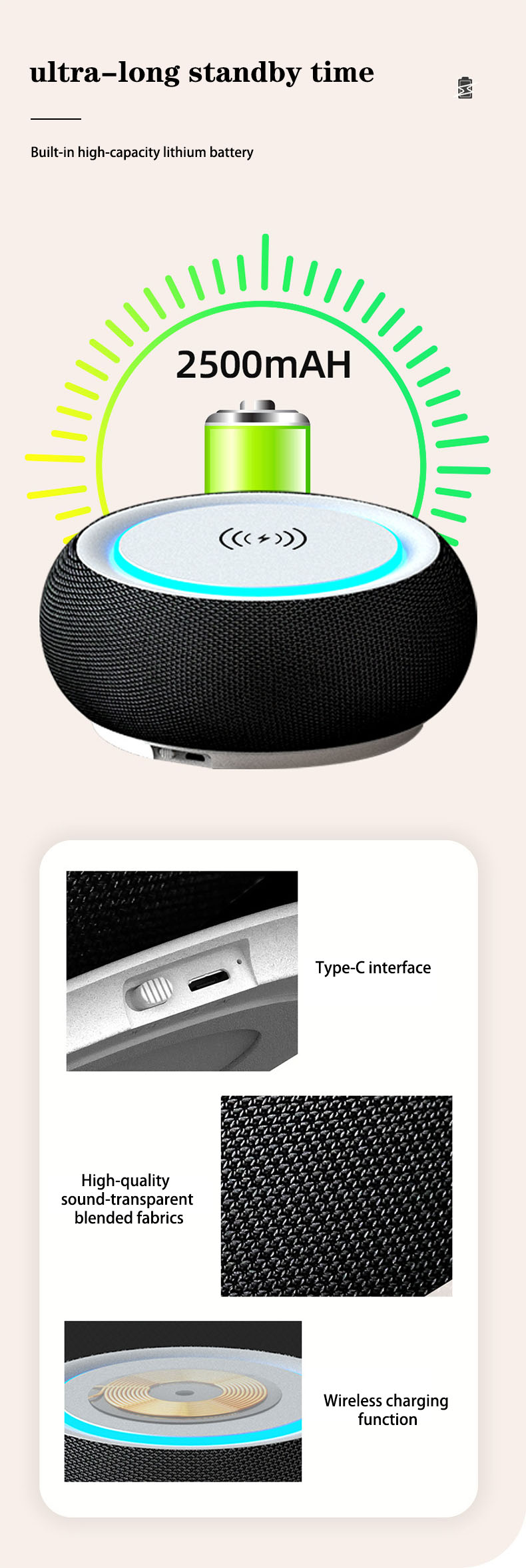 15W wireless charger for cell phone, wireless bluetooth speaker, wireless charging speaker for cell phone, colorful wireless charging speaker