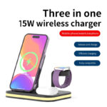 Surbort Cell phone wireless charging station, 15W fast charging stand, 4 in 1 cell phone stand, lighted wireless charger