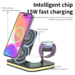 Surbort Cell phone wireless charging station, 15W fast charging stand, 4 in 1 cell phone stand, lighted wireless charger