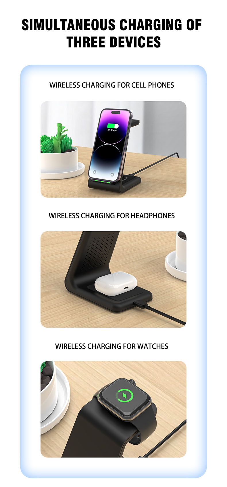 Surbort 3 in 1 wireless charger, wireless charger cell phone stand, wireless charger for cell phone, wireless charger for watches wireless charger wireless charger for headphones