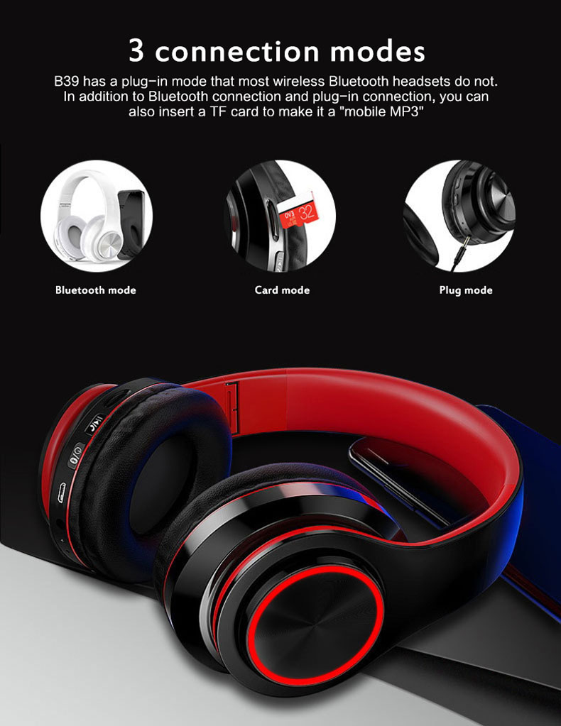 Surbort Headband Bluetooth Headset, Wireless Plug-in Headset, Portable Bluetooth Headset, Noise Canceling Headset, Dazzle Color Illuminated Headset