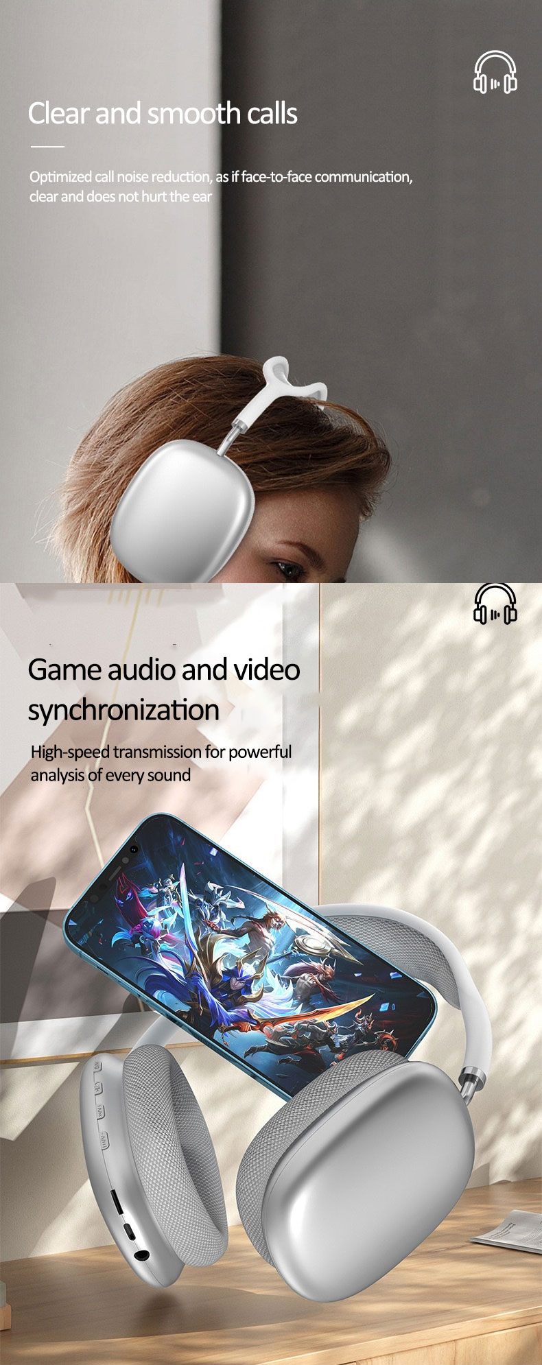 Surbort Headband Bluetooth Headset, Wireless Pluggable Headset, Noise Canceling Headset, Heavy Bass Low Latency Gaming Headset