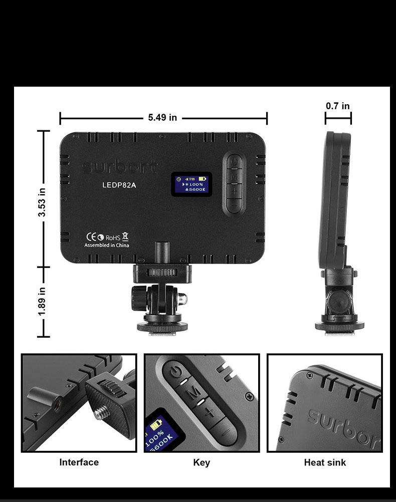 Surbort LED Fill light for Camera, video, photography with dual-color dimming, LCD display, ultra -thin portable