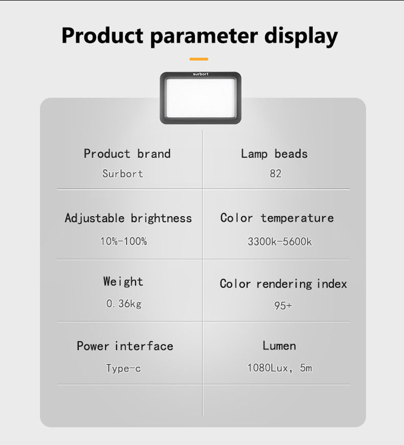 Surbort LED Fill light for Camera, video, photography with dual-color dimming, LCD display, ultra -thin portable