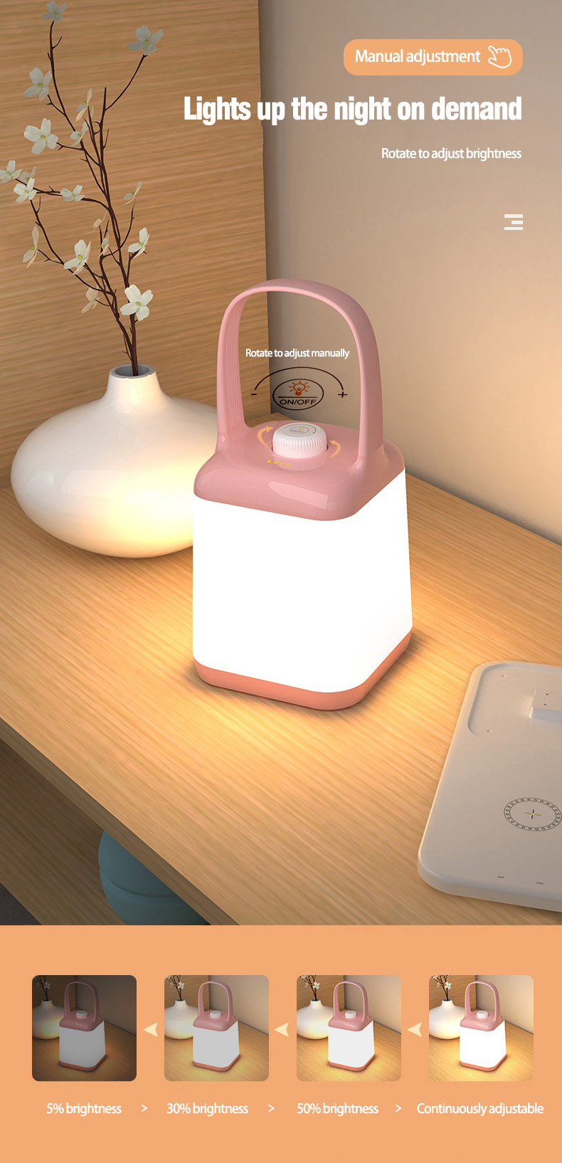 Surbort Portable Wireless Lighting Rechargeable Desk Lamp, Super Bright LED 6500K, 3 Color Lighting Modes
