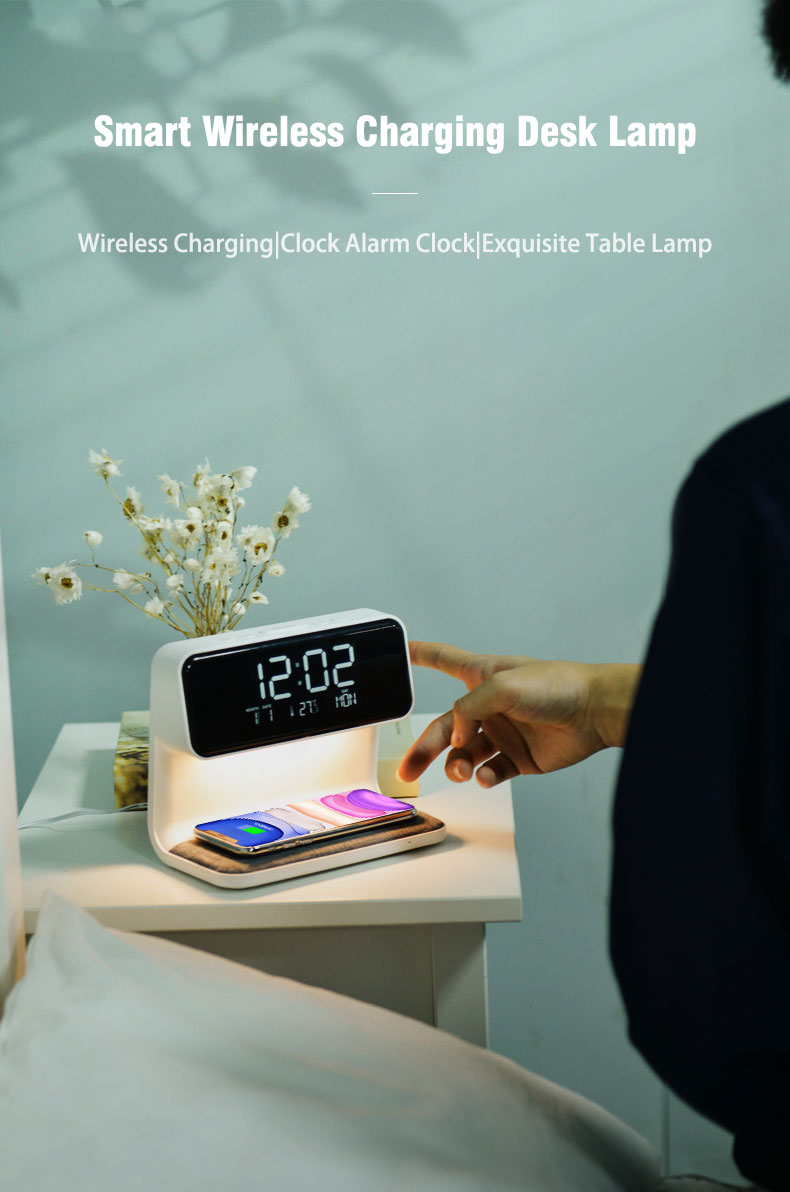 Surbort Wireless Clock, Multi-function Wireless Charger, Bedside Touch Dimming Night Light, Indoor Desk Lamp