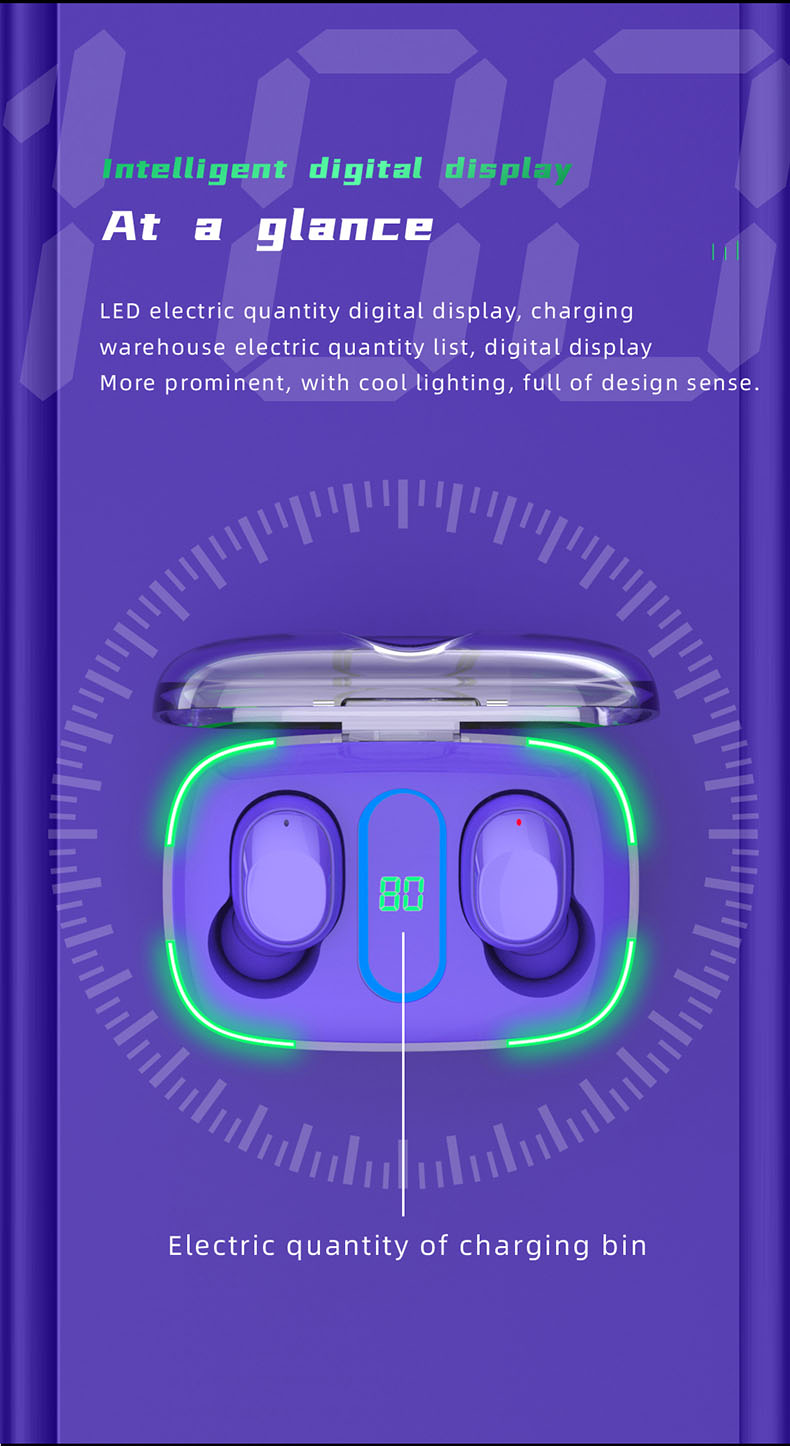  TWS Wireless Bluetooth Headset, Sports Headset, Portable Bluetooth Headset, Digital Bluetooth Headset, Hi-Fi Headset, LED Breathing Light Headset