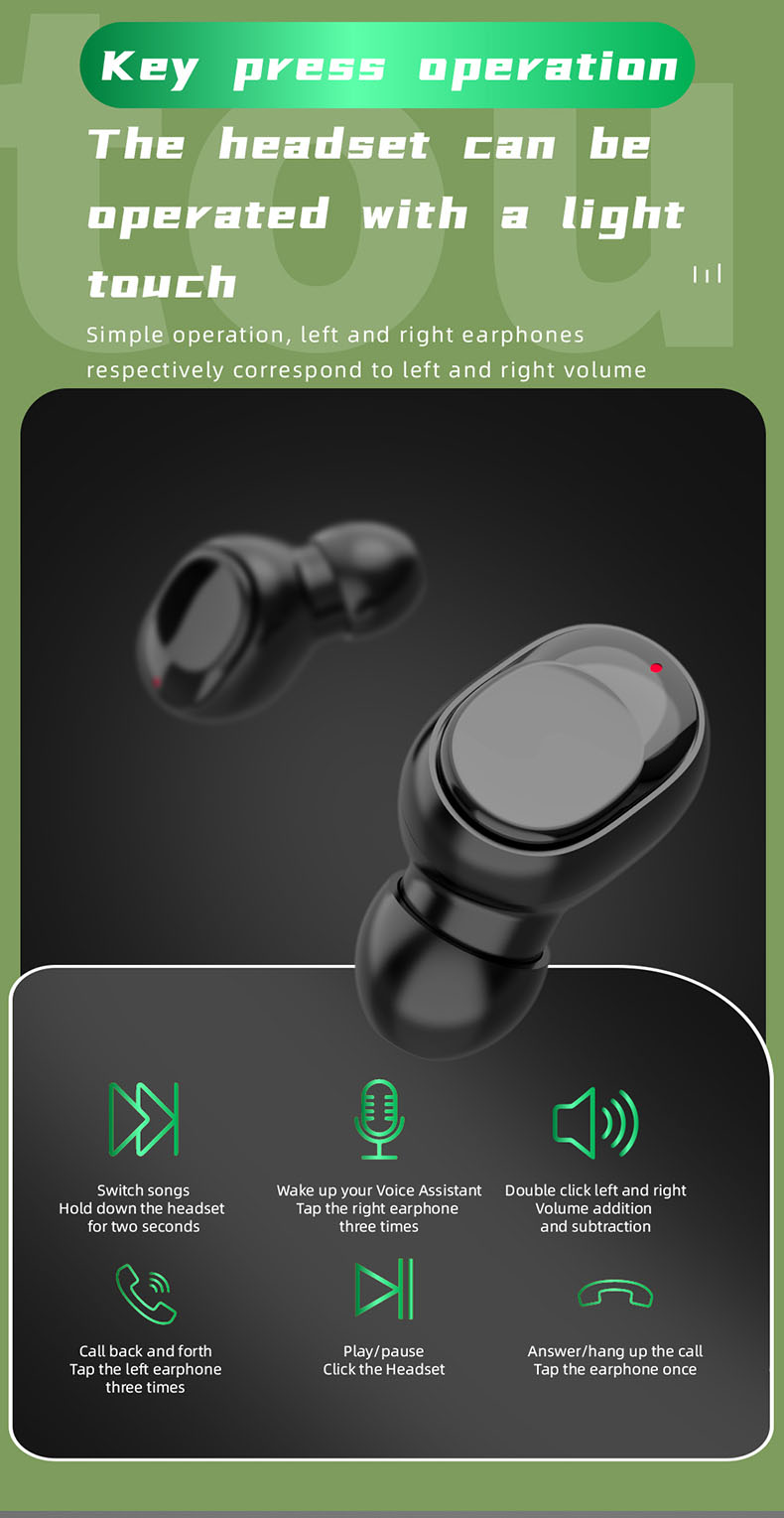  TWS Wireless Bluetooth Headset, Sports Headset, Portable Bluetooth Headset, Digital Bluetooth Headset, Hi-Fi Headset, LED Breathing Light Headset